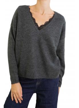 Maglioncino con scollo a V con rifiniture in pizzo Only 